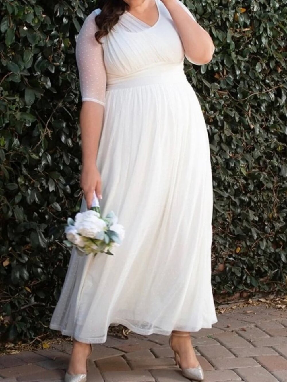 Kiyonna Bridal Beige Dot Mesh Wedding Dress